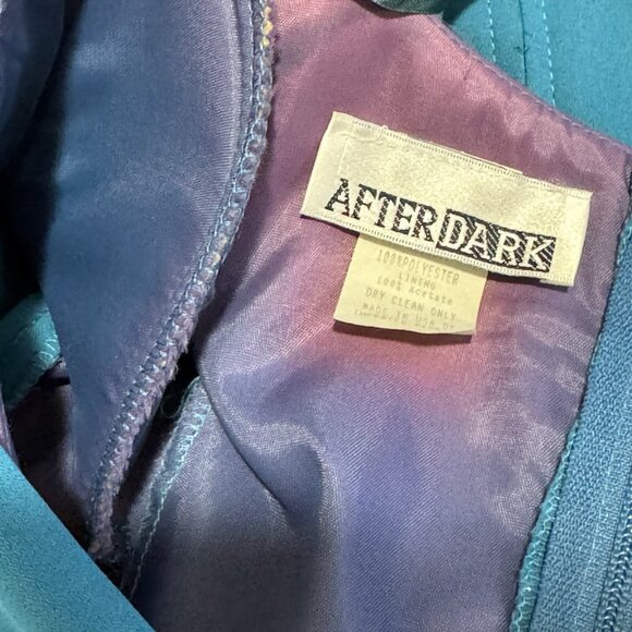 Vintage 80s After Dark Dress XL Long Sleeve Chiffon Drape Ruched Sequin Blue - Picture 5 of 7